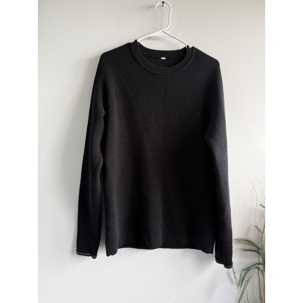 Lululemon Mens Textured Ribbed Knit Crewneck Sweater Black Raglan Sleeve